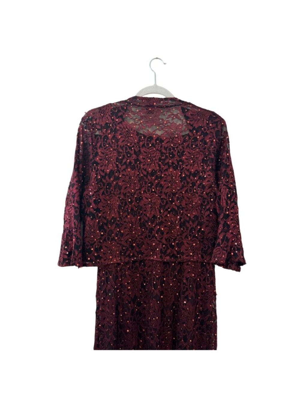 Candalite Burgundy Lace Formal Gown Sequins/ Matching Bolero Jacket Size L Set - Picture 5 of 12